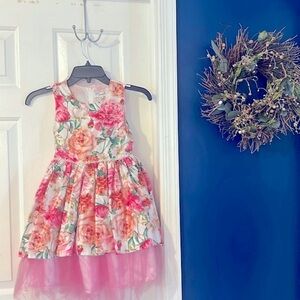 Girls Nannette Pink & Orange Floral Special Occasion Dress Size 6X